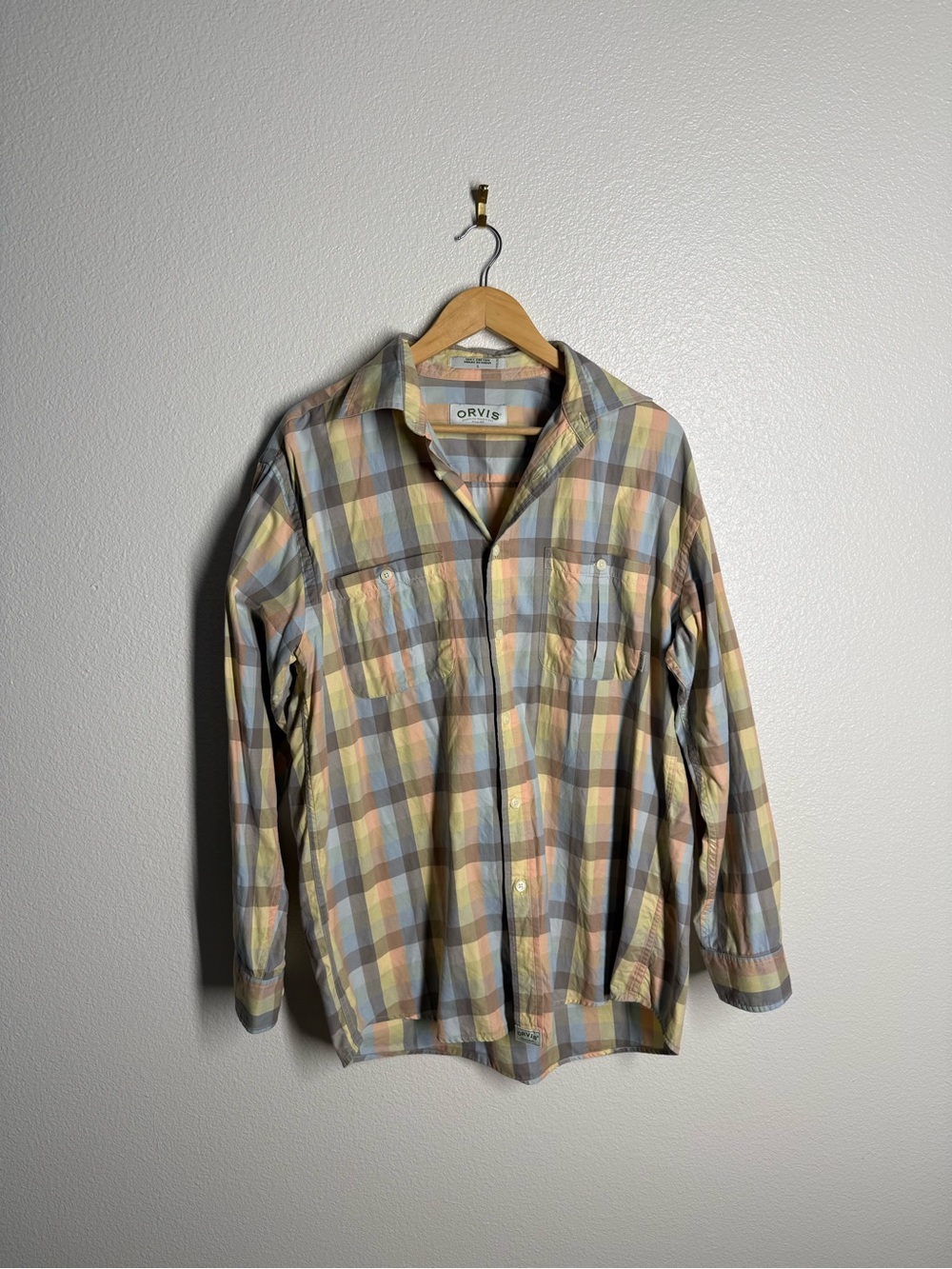 Orvis Men's Pastel Plaid Button-Down Shirt - Yellow, Blue, Green